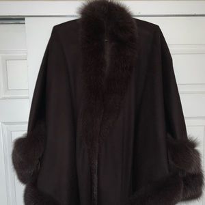 Dk Brown Cashmere cape w/ Brown fox trim